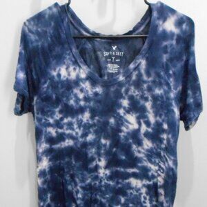 AE American Eagle Soft & Sexy T Navy Blue White Tie Dye Short Sleeve T-Shirt-XS